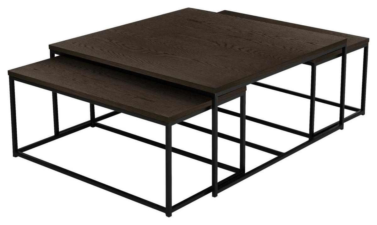 SOFFBORD SET i metall, trä 90/90/42 cm  - svart/mörkbrun, Design, metall/trä (90/90/42cm)