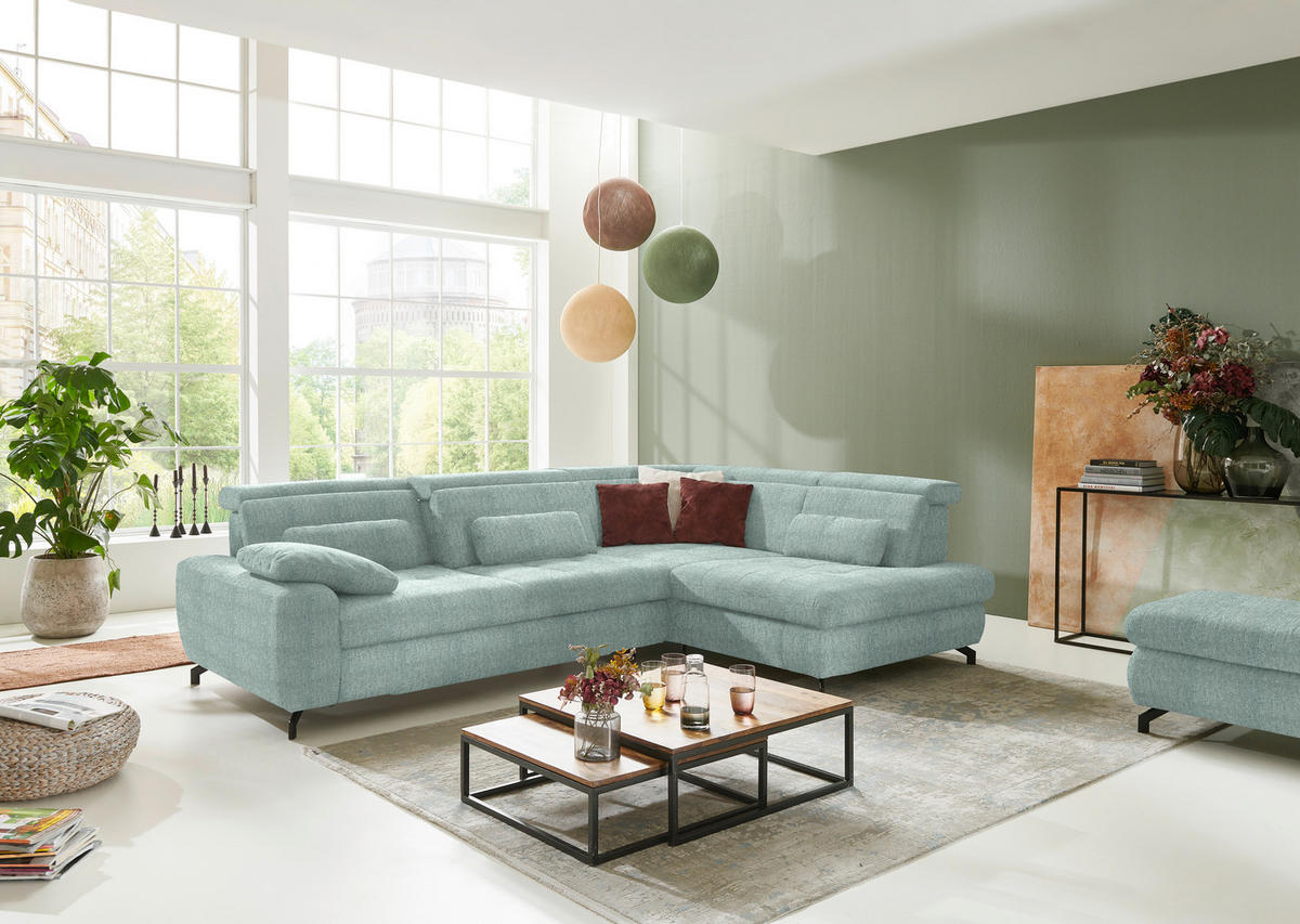 ECKSOFA in Chenille Mintgrün  - Schwarz/Mintgrün, Design, Textil/Metall (310/220cm) - Beldomo Style
