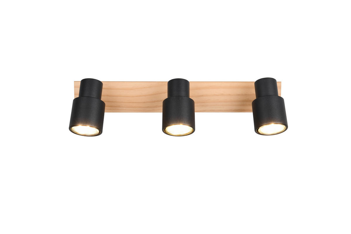 DECKENSTRAHLER - Schwarz/Kieferfarben, Natur, Holz/Metall (46/15/6cm)