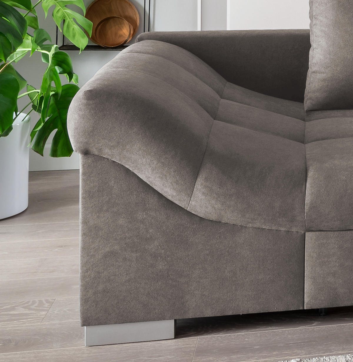 ECKSCHLAFSOFA in Graubraun Textil   - Graubraun/Silberfarben, Design, Holz/Textil (298/202cm) - MID.YOU