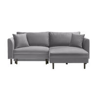ECKSOFA Hellgrau Velours  - Hellgrau/Schwarz, Design, Holz/Textil (235/165cm) - Ti'me