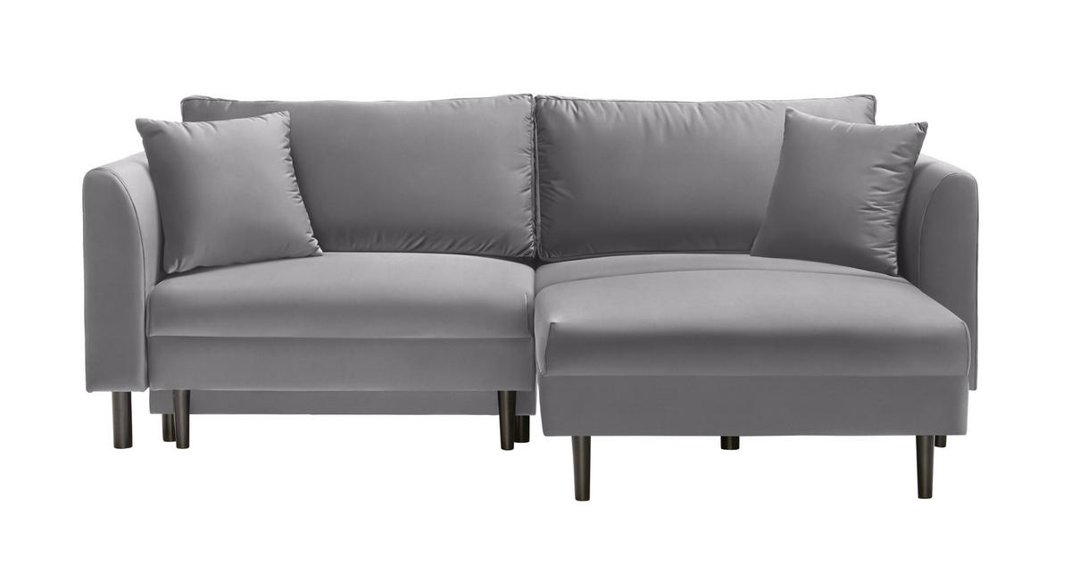 ECKSOFA Hellgrau Velours  - Hellgrau/Schwarz, Design, Holz/Textil (235/165cm) - Ti'me