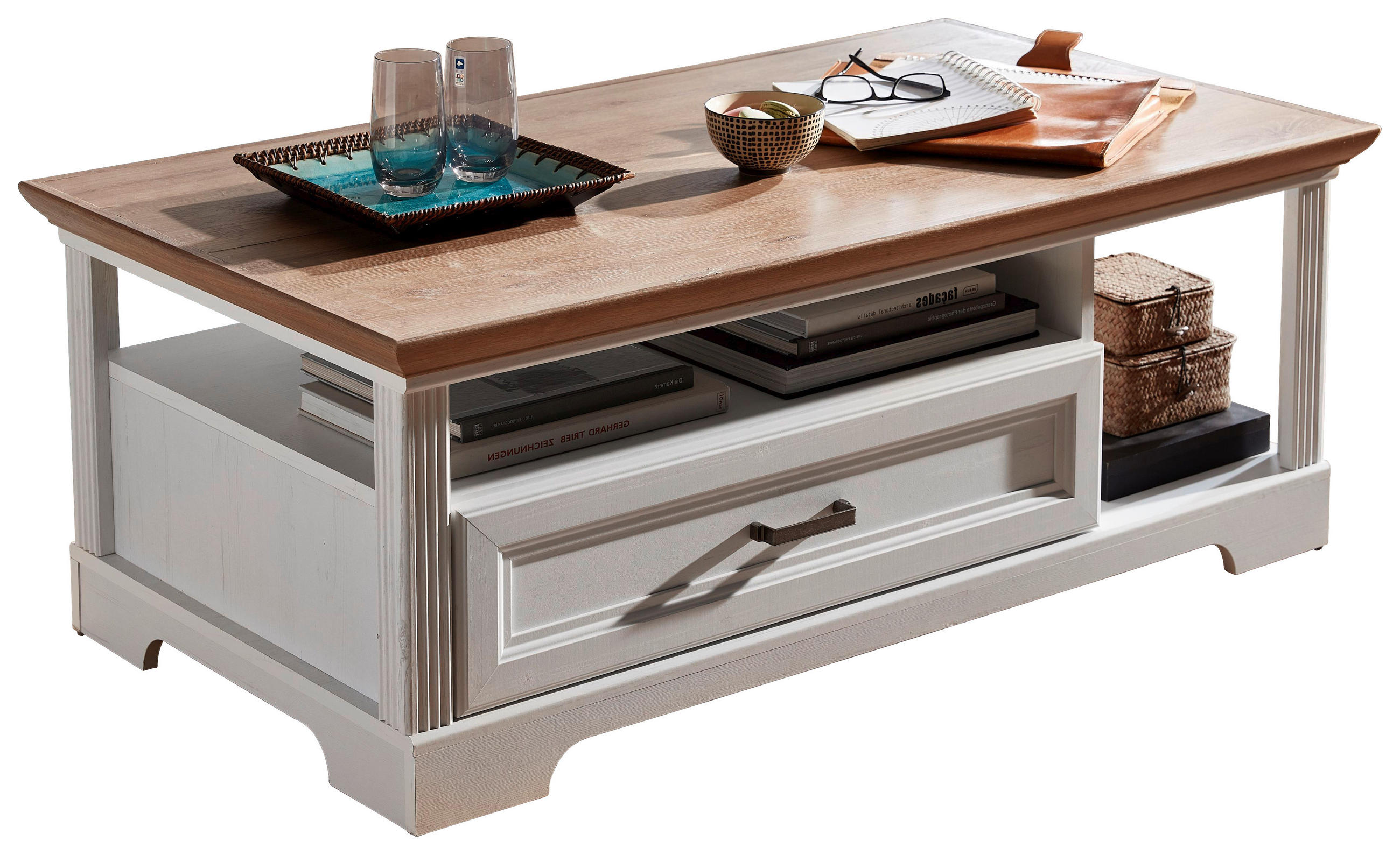 COUCHTISCH Muscat 120/67/45 cm rechteckig Weiß, Eichefarben - Eichefarben/Weiß, ROMANTIK / LANDHAUS, Holzwerkstoff/Metall (120/67/45cm) - Livetastic
