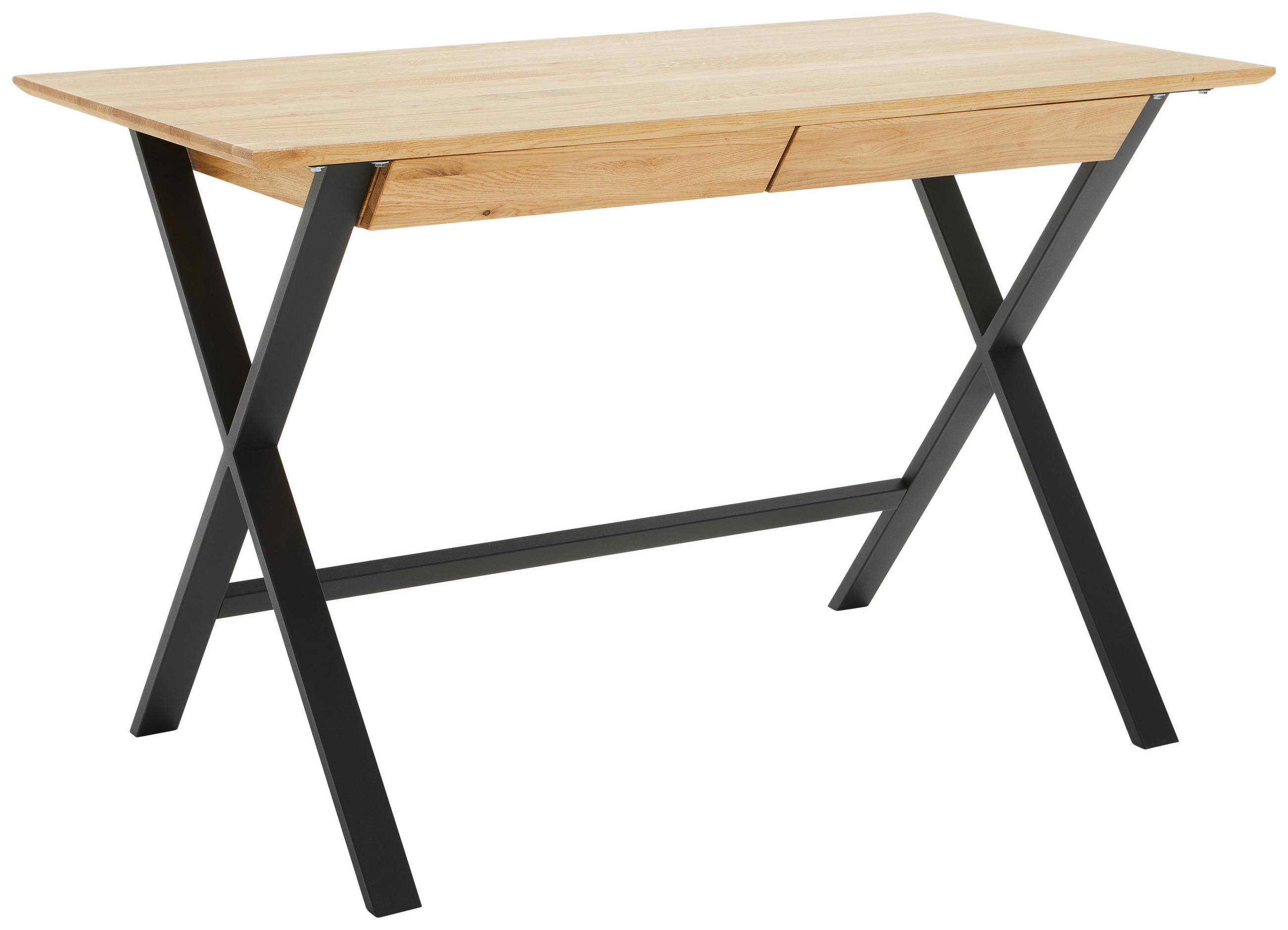 SCHREIBTISCH 120/65/76 cm  in Schwarz, Eichefarben  - Eichefarben/Schwarz, Natur, Holz/Metall (120/65/76cm) - Linea Natura
