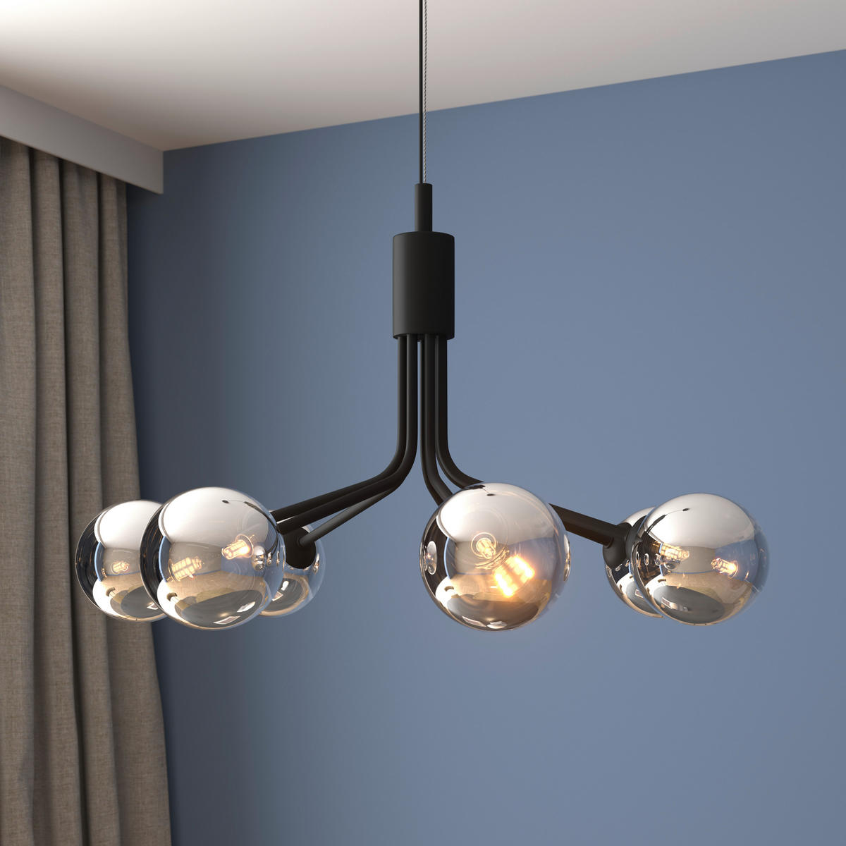 HÄNGLAMPA Widnes 65/150 cm  - mörkgrå, Design, metall/glas (65/150cm) - Novel