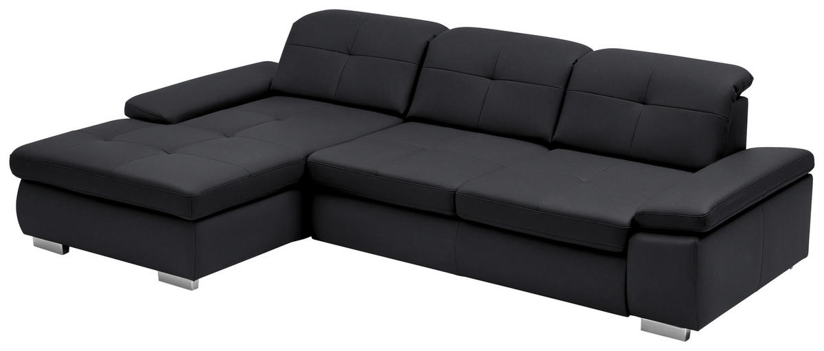 ECKSOFA in Echtleder Anthrazit  - Anthrazit/Alufarben, Design, Leder/Metall (195/309cm) - Beldomo Premium