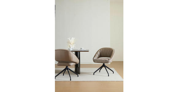 ARMLEHNSTUHL  Sitzfläche 360° drehbar, automatische Rückholfunktion Webstoff Echtleder  - Beige/Schwarz, Design, Leder/Textil (61/81/66cm) - Dieter Knoll