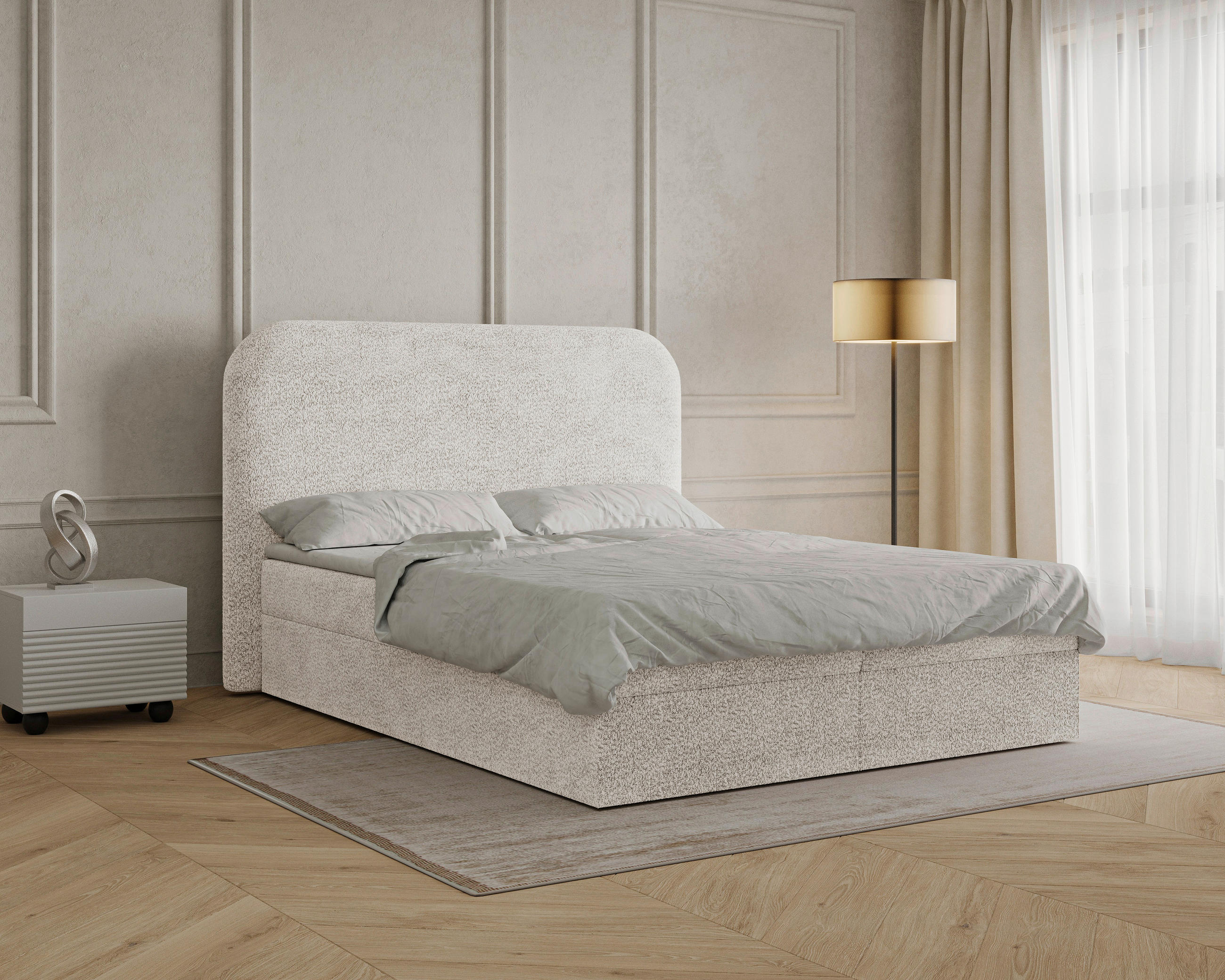 BOXBETT 140/200 cm,  in Elfenbein, Bettkasten, Topper,  - Elfenbein/Schwarz, MODERN, Holz/Kunststoff (140/200cm) - MID.YOU