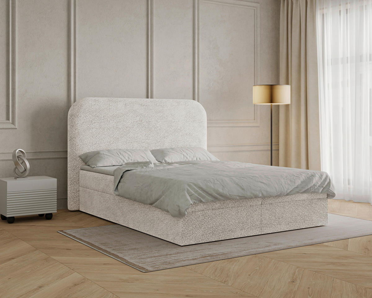 BOXBETT 140/200 cm,  in Elfenbein, Bettkasten, Topper,  - Elfenbein/Schwarz, MODERN, Holz/Kunststoff (140/200cm) - MID.YOU