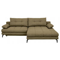 ECKSOFA Olivgrün Struktur Rückenkissen, Bettkasten, Schlaffunktion, Rücken echt, Armteilverstellung, Liegefläche im Originalstoff  - Beige/Schwarz, MODERN, Textil/Metall (263/181cm) - Carryhome