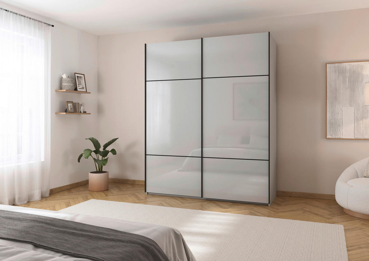 SCHWEBETÜRENSCHRANK 181/223/67 cm 2-türig Grau  - Schwarz/Grau, KONVENTIONELL, Glas/Holzwerkstoff (181/223/67cm) - Novel