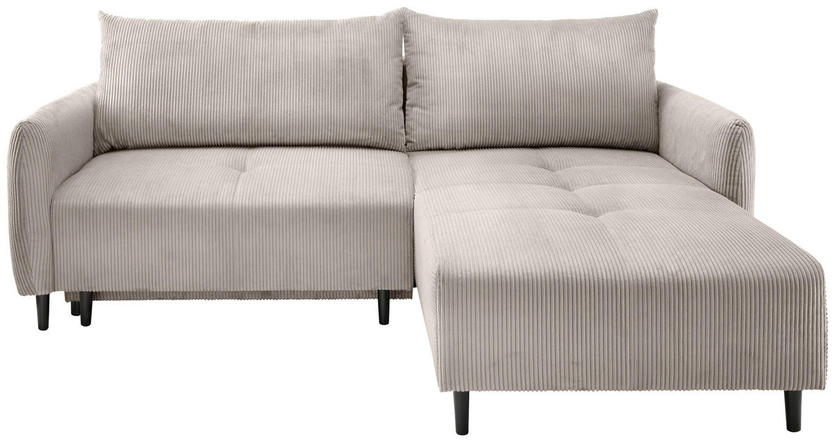 ECKSCHLAFSOFA in Cord Beige  - Beige/Schwarz, Basics, Holz/Textil (238/174cm) - Livetastic