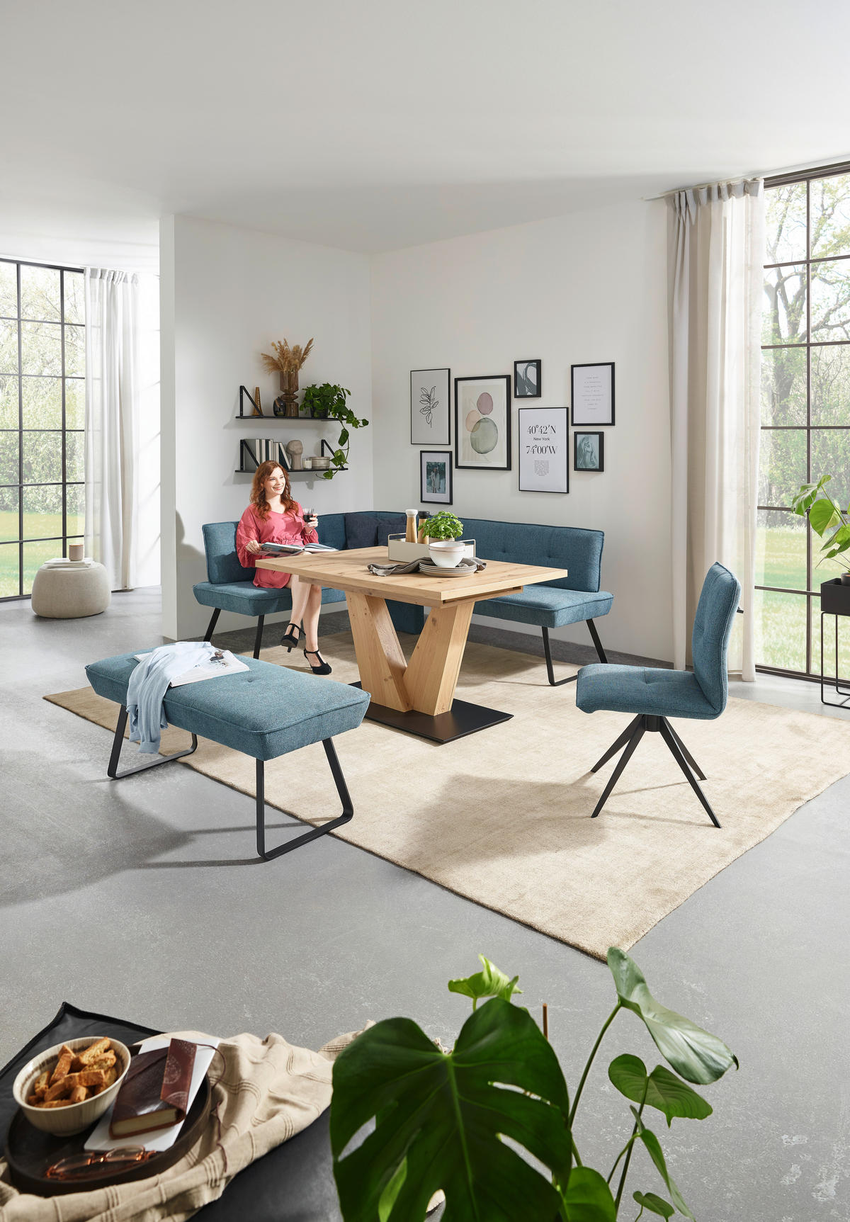 STUHL  in Stahl Flachgewebe  - Blau/Schwarz, Design, Textil/Metall (46/91/62cm) - Dieter Knoll