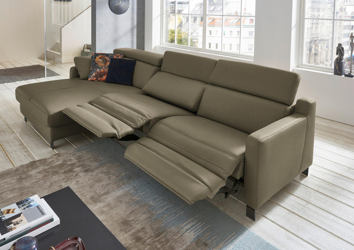 ECKSOFA in Echtleder Olivgrün  - Schwarz/Olivgrün, Design, Leder/Metall (176/291cm) - Valdera