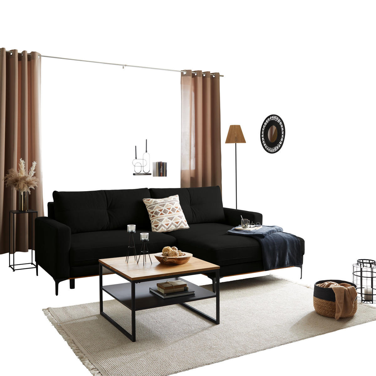 ECKSOFA in Schwarz  - Schwarz, Modern, Textil/Metall (238/162cm) - Ondega
