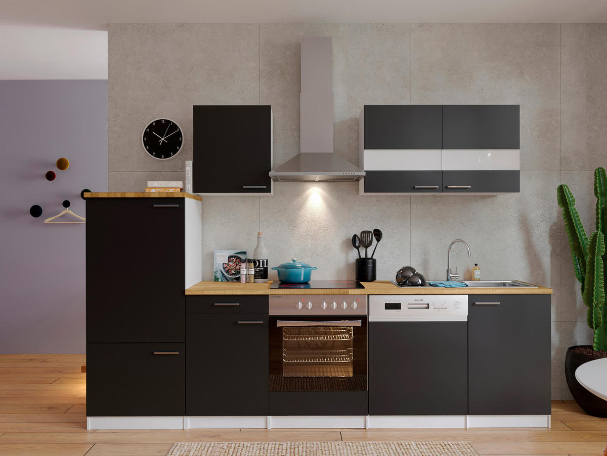 KÜCHENLEERBLOCK 280/200/60 cm   in Schwarz  - Edelstahlfarben/Eichefarben, Basics, Holzwerkstoff/Metall (280/200/60cm) - Respekta