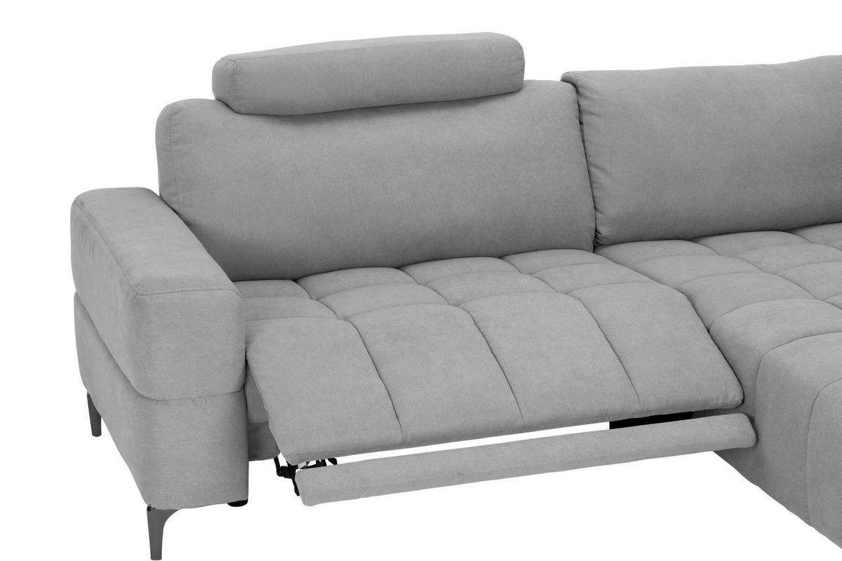 ECKSOFA Hellgrau Mikrofaser  - Silberfarben/Hellgrau, Design, Textil/Metall (242/161cm) - Livetastic