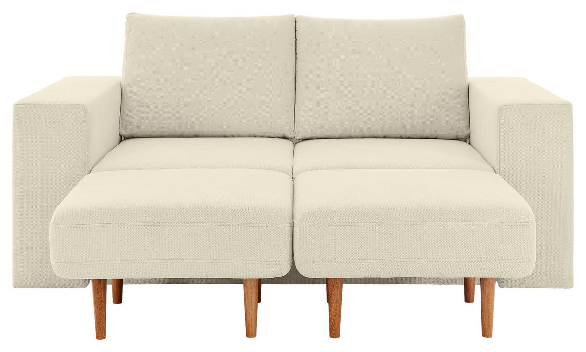 ZWEISITZER-SOFA inkl. Hocker in Webstoff Creme  - Eichefarben/Creme, Design, Holz/Textil (172/96/107cm) - LOOKS by W.Joop