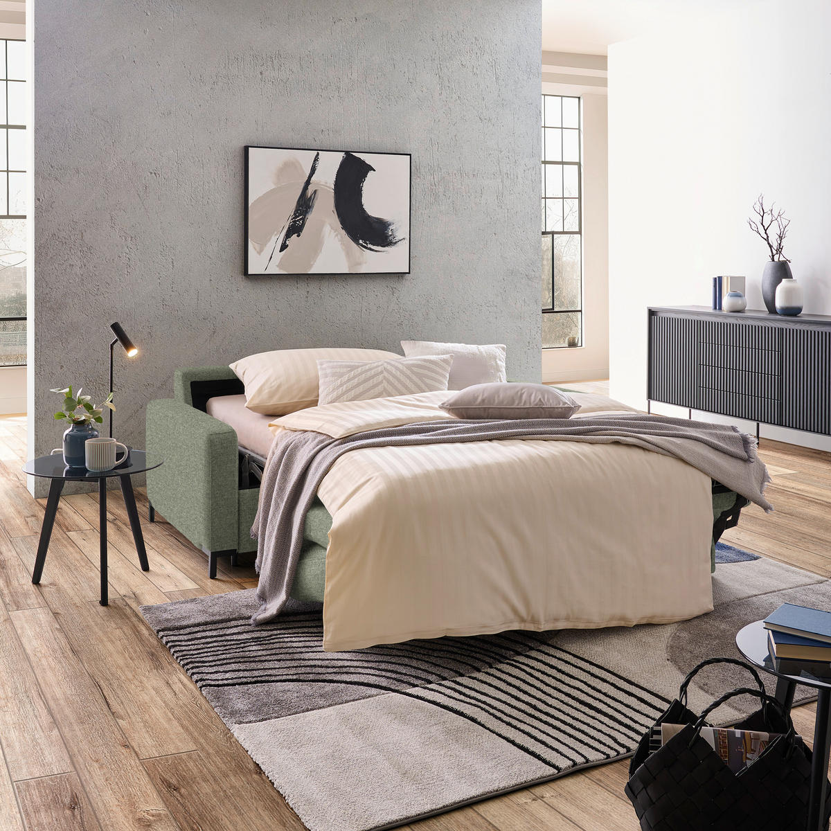 SCHLAFSOFA in Webstoff Grün  - Schwarz/Grün, KONVENTIONELL, Textil/Metall (187/84/97cm) - Welnova