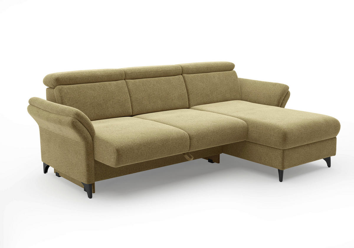 ECKSOFA Flachgewebe Olivgrün  - Schwarz/Olivgrün, Konventionell, Textil/Metall (253/166cm) - Sit & More