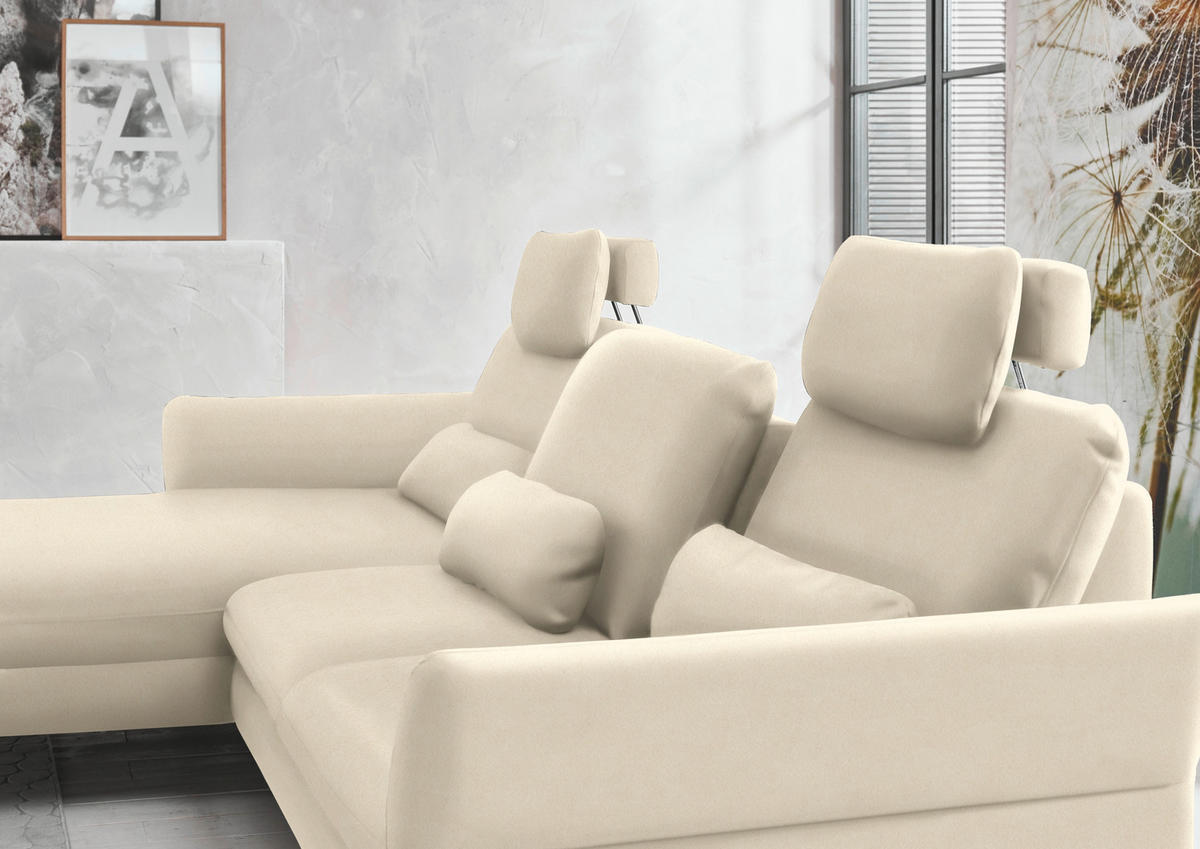 ECKSOFA in Velours Creme  - Creme/Schwarz, Design, Textil/Metall (179/306cm) - Beldomo System