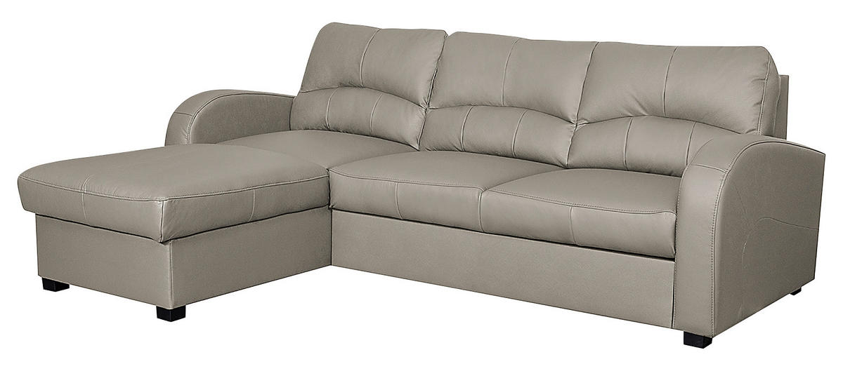 ECKSOFA Platinfarben Echtleder Lederlook  - Platinfarben/Schwarz, Design, Leder/Kunststoff (168/227cm) - Livetastic