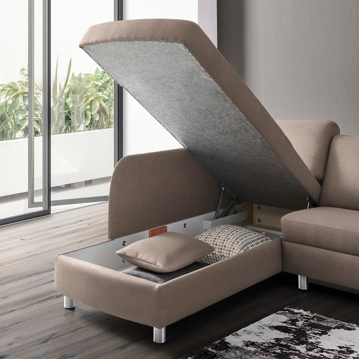 ECKSOFA in Chenille Hellbraun  208/227 cm  - Hellbraun/Alufarben, KONVENTIONELL, Textil/Metall (208/227cm) - Sedda