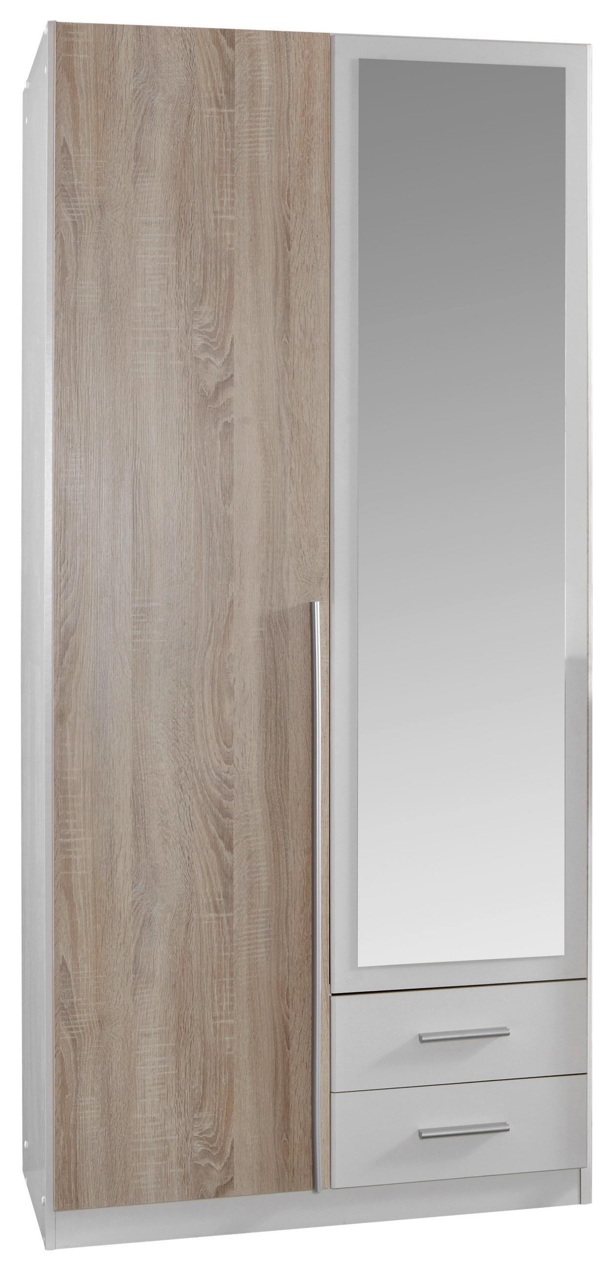 DREHTÜRENSCHRANK 90/198/56 cm 2-türig  - Eichefarben/Alufarben, Design, Glas/Holzwerkstoff (90/198/56cm) - Carryhome