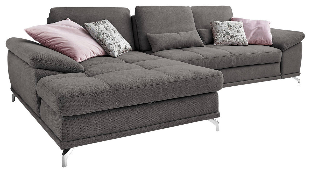ECKSOFA Grau Flachgewebe Sitztiefenverstellung  - Silberfarben/Grau, KONVENTIONELL, Textil/Metall (176/301cm) - Sit & More