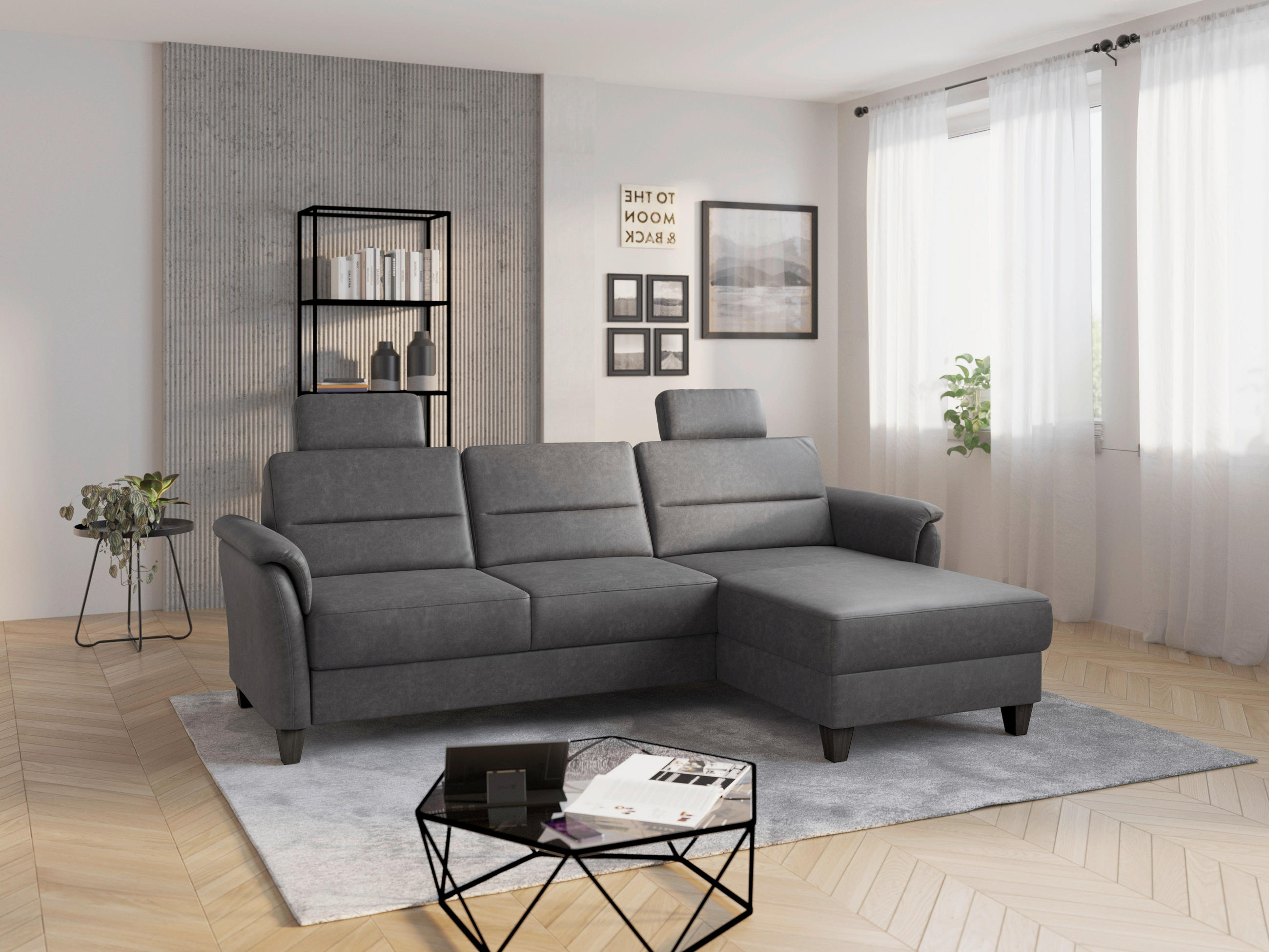 ECKSOFA in Mikrofaser Anthrazit  244/163 cm  - Wengefarben/Anthrazit, KONVENTIONELL, Holz/Textil (244/163cm) - Sit & More