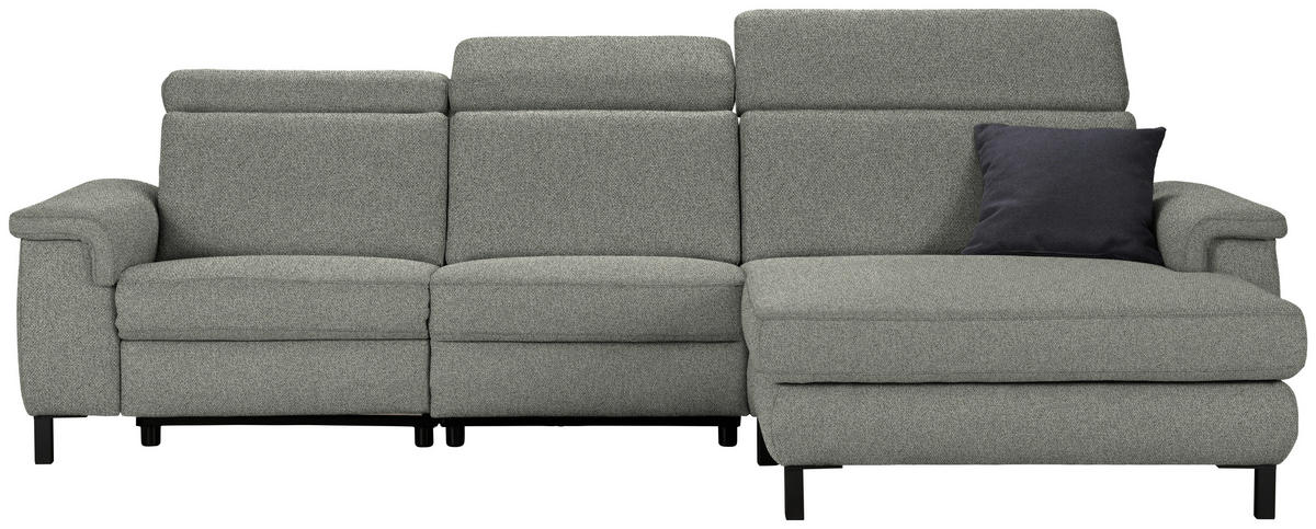 ECKSOFA Grün Flachgewebe Rücken echt, Kopfteilverstellung  - Schwarz/Grün, KONVENTIONELL, Textil/Metall (304/182cm) - Pure Home Comfort