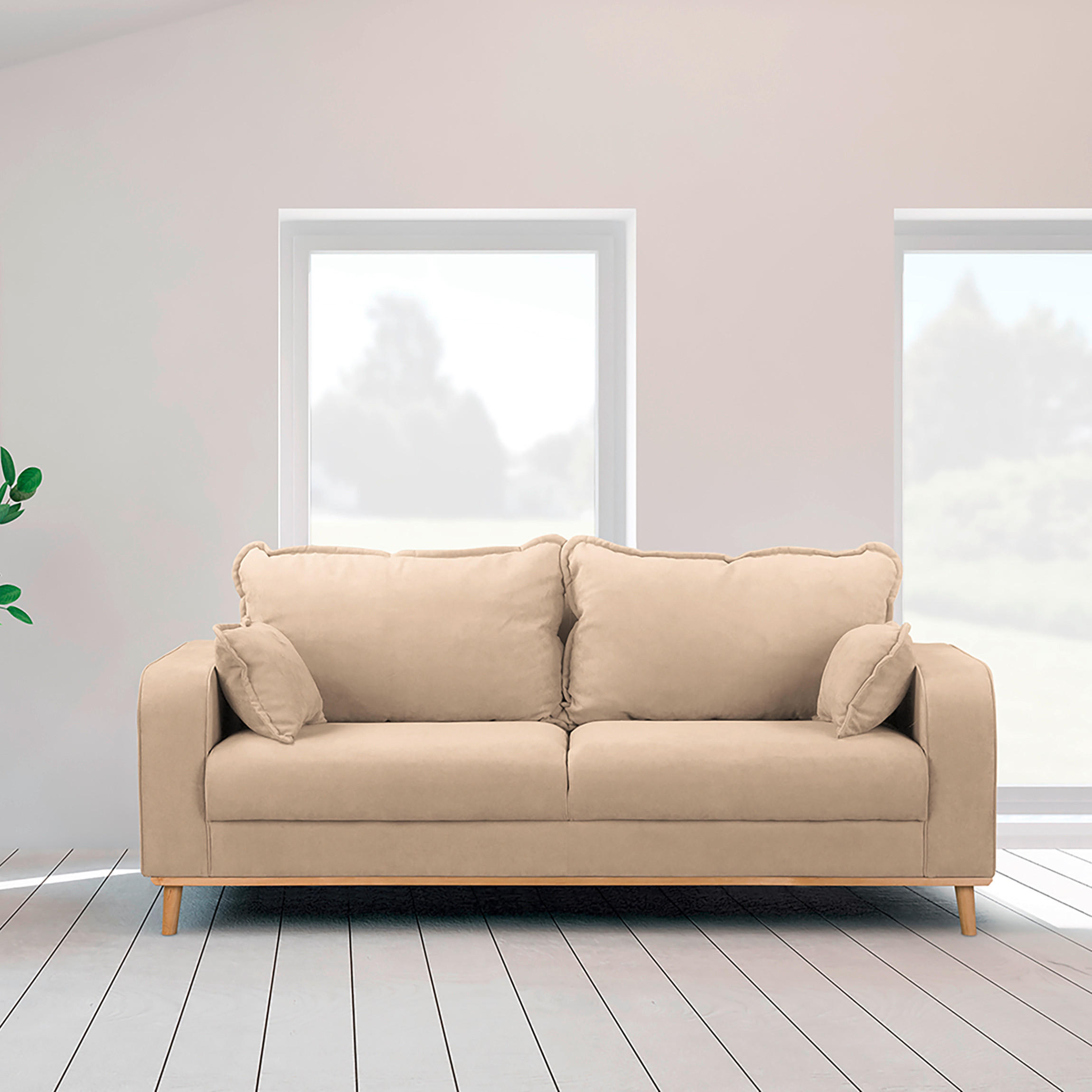 3-SITZER-SOFA in Mikrofaser Beige  - Wengefarben/Beige, Design, Holz/Textil (193/86/87cm) - Livetastic