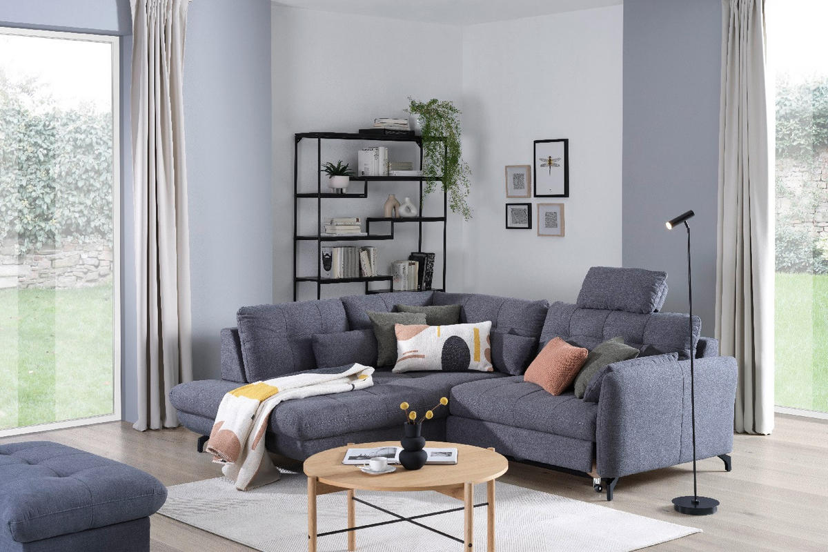 ECKSOFA in Flachgewebe, Leinenoptik Dunkelgrau  - Dunkelgrau/Schwarz, Design, Textil/Metall (208/247cm) - Xora