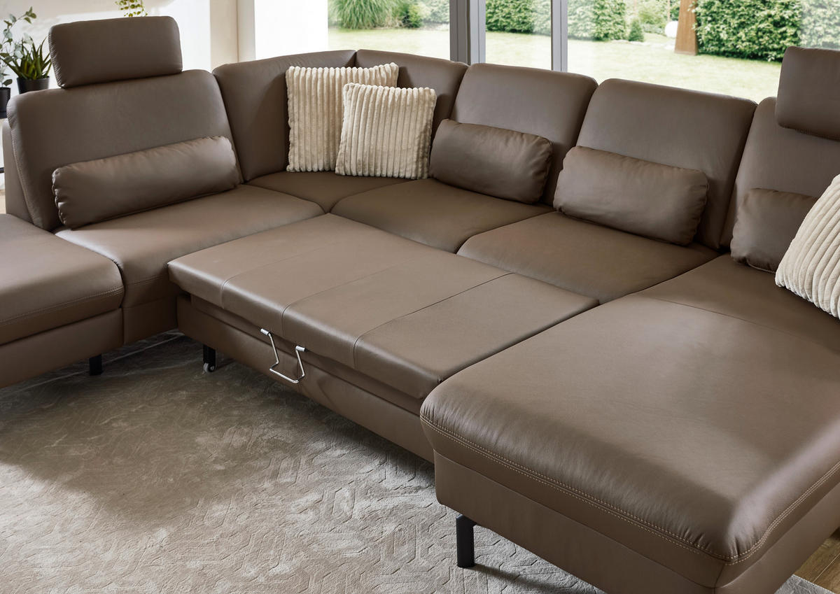 WOHNLANDSCHAFT Beldomo premium Braun Echtleder  - Schwarz/Braun, KONVENTIONELL, Leder/Metall (224/306/168cm) - Beldomo Premium