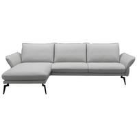 ECKSOFA Hellgrau Echtleder Rücken echt, Armteilverstellung, Sitztiefenverstellung  - Hellgrau/Schwarz, LIFESTYLE, Leder/Metall (168/260cm) - Moderano
