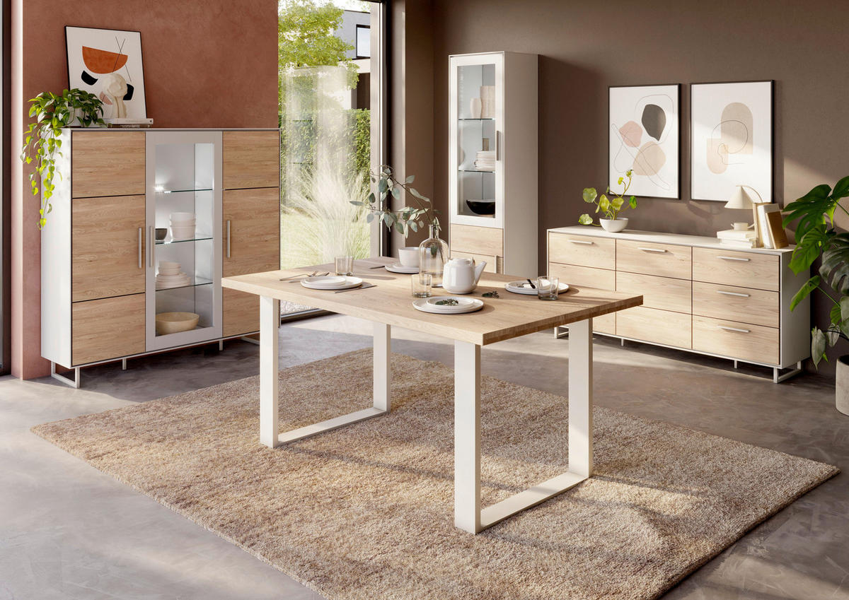 KOMODA, dub, kašmírová, dub bianco, 163/79/40 cm - kašmírová/dub bianco, Design, kov/drevo (163/79/40cm) - Livetastic