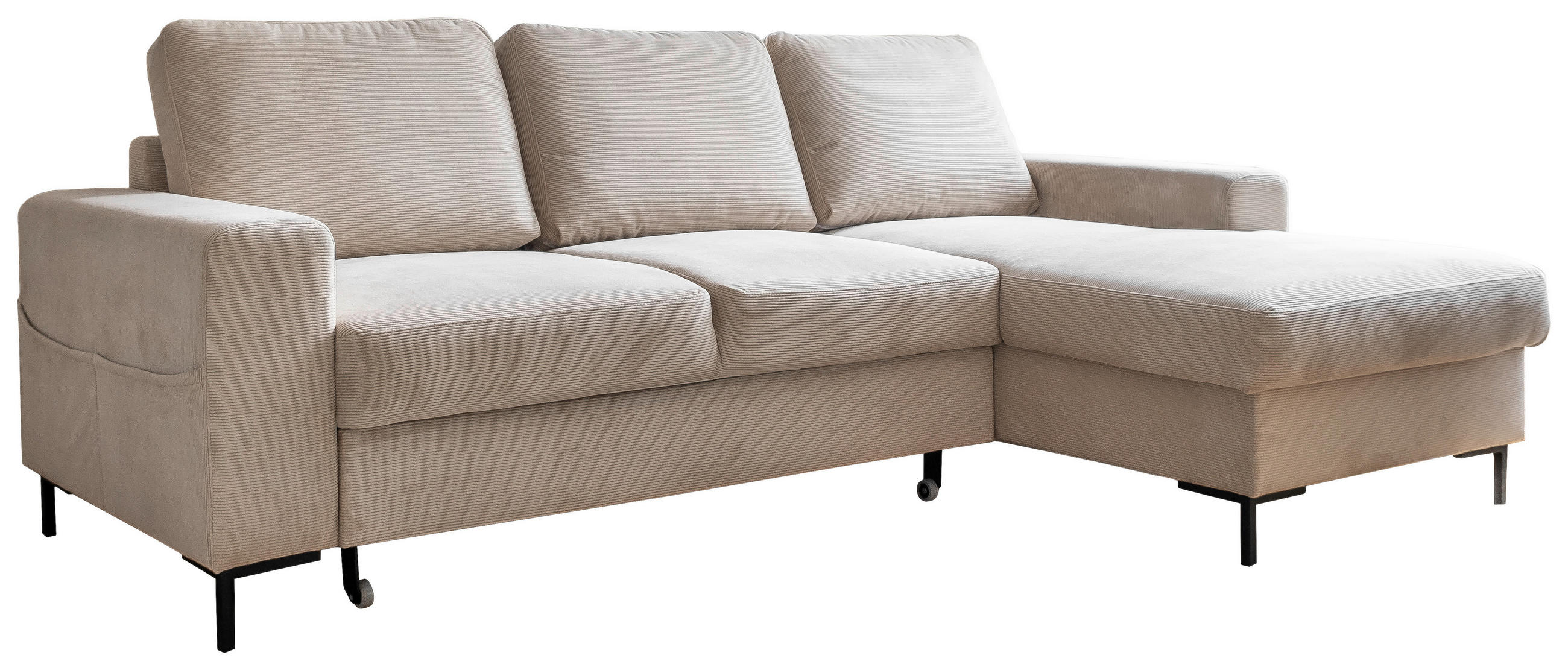 ECKSOFA Beige Cord  - Beige/Schwarz, Design, Textil/Metall (236/148cm) - MID.YOU