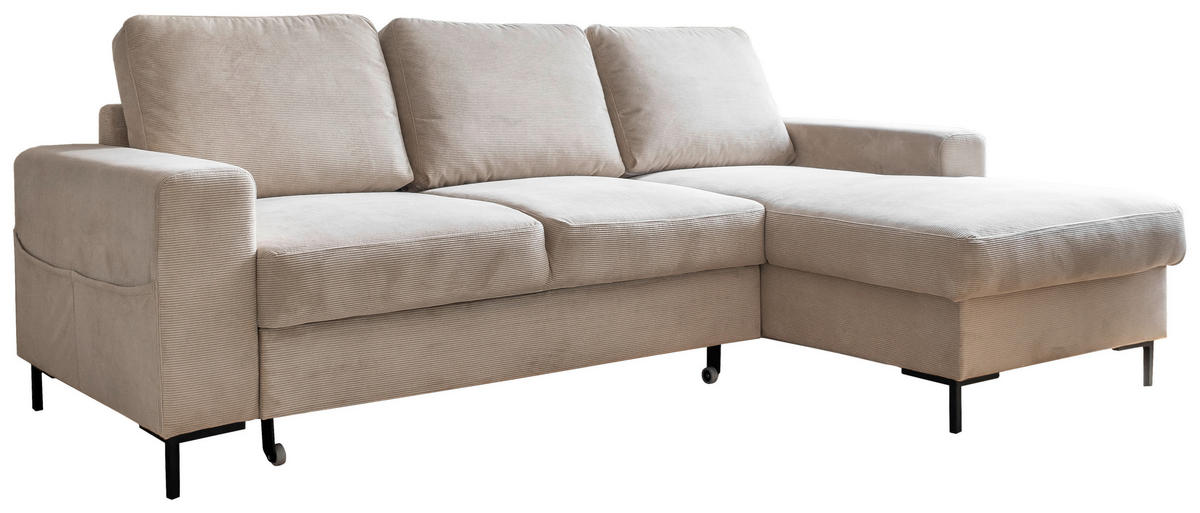 ECKSOFA in Cord Beige  236/148 cm  - Beige/Schwarz, Design, Textil/Metall (236/148cm) - MID.YOU