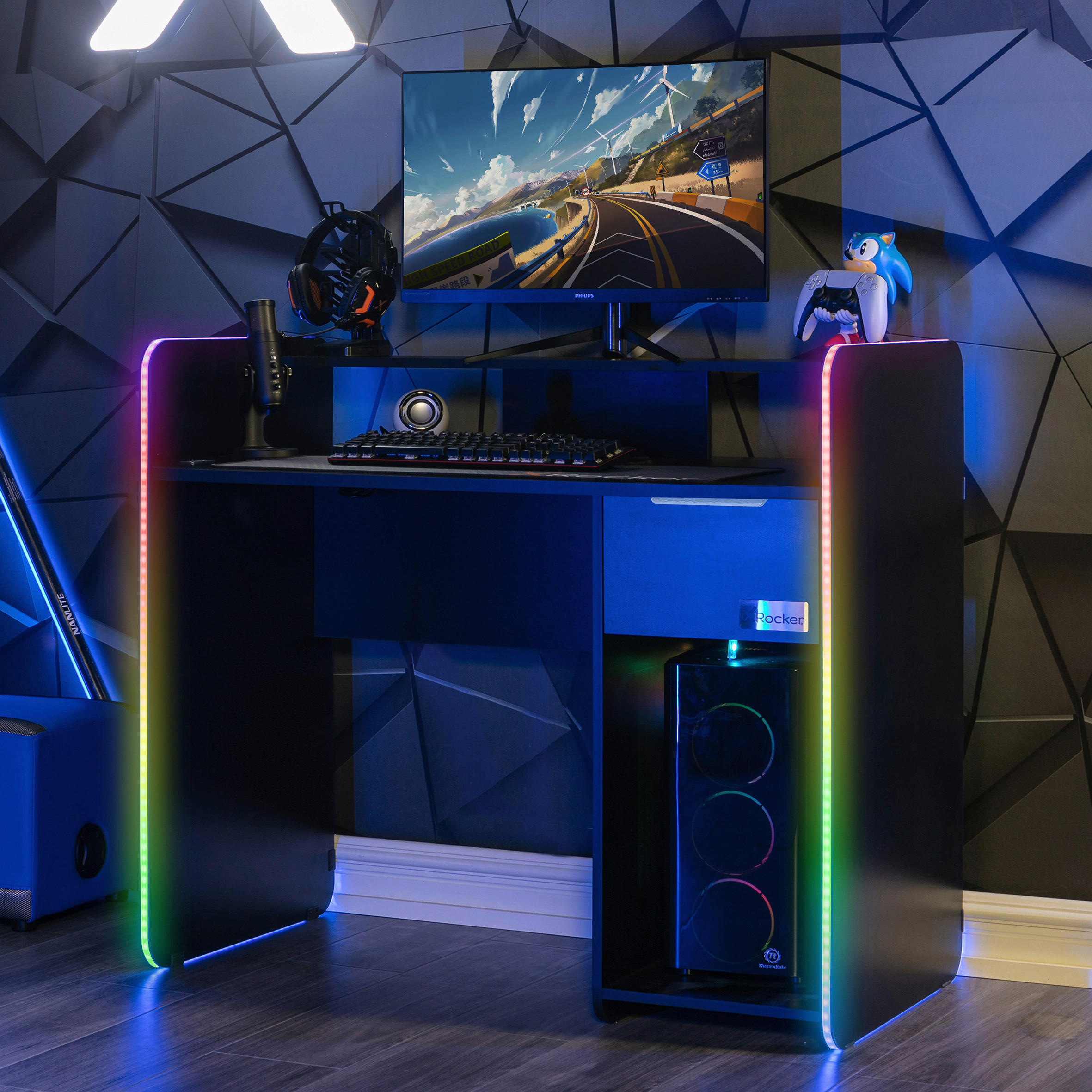 GAMINGTISCH Schwarz  - Grau Hochglanz/Schwarz, MODERN, Holzwerkstoff/Metall (110/55/95cm) - X Rocker