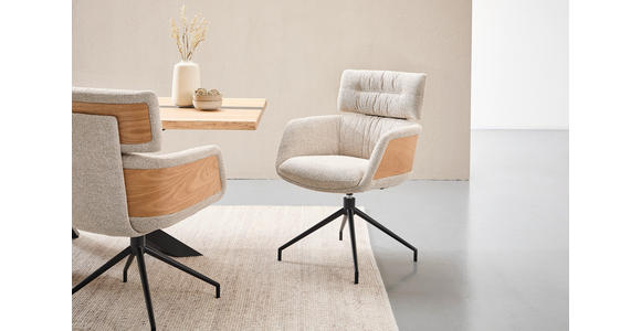 ARMLEHNSTUHL  Wippfunktion, Sitzfläche 360° drehbar, automatische Rückholfunktion Webstoff  - Taupe/Eichefarben, Design, Holz/Textil (62/92/66cm) - Dieter Knoll