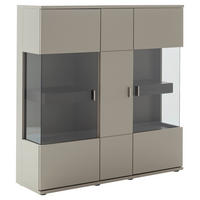 FÉLMAGAS SZEKRÉNY 130/134/37 cm  - tölgyfa színű/nikkelszínű, Design, faalapú anyag/Üveg (130/134/37cm) - Novel