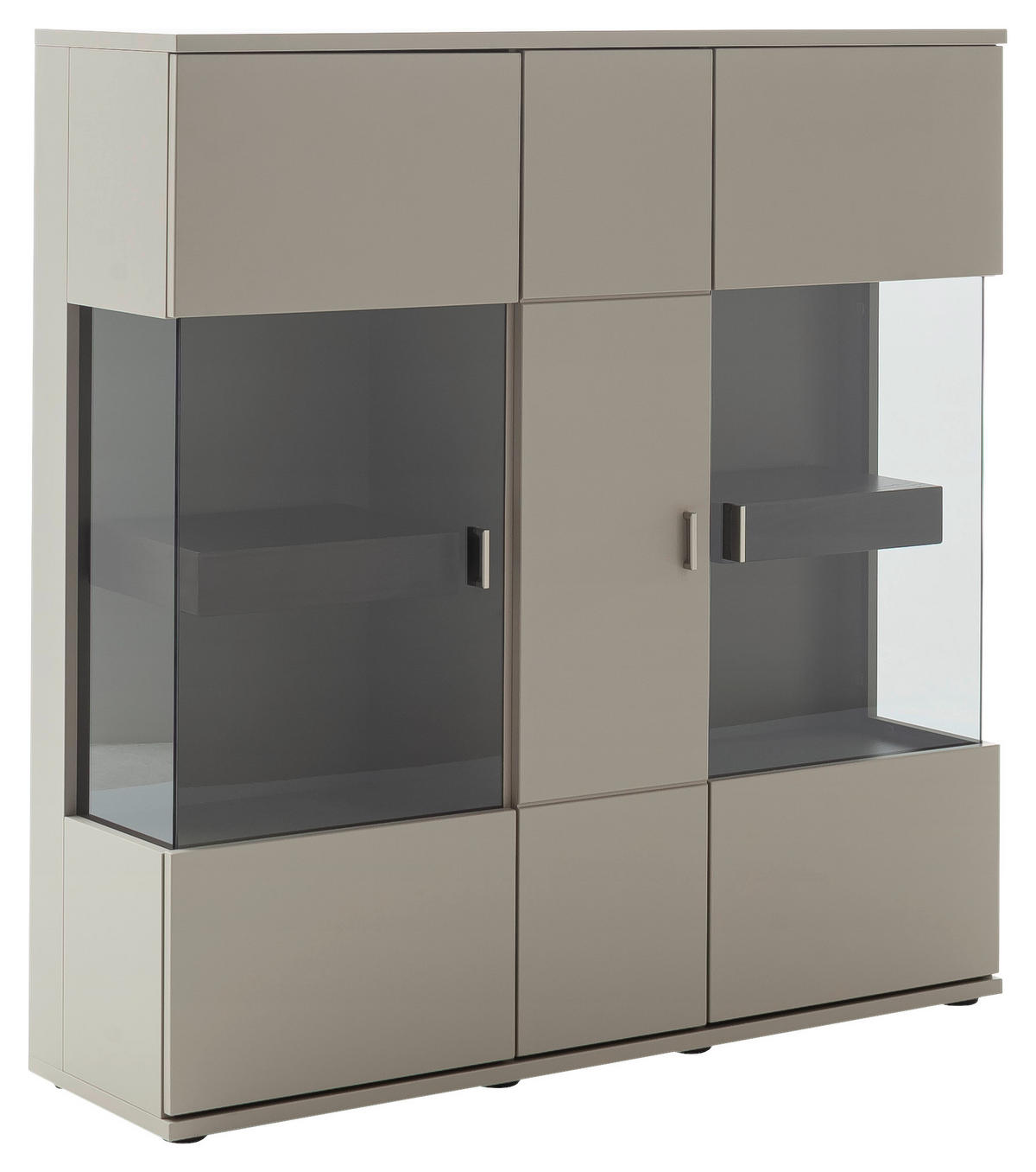 FÉLMAGAS SZEKRÉNY 130/134/37 cm  - tölgyfa színű/nikkelszínű, Design, faalapú anyag/Üveg (130/134/37cm) - Novel