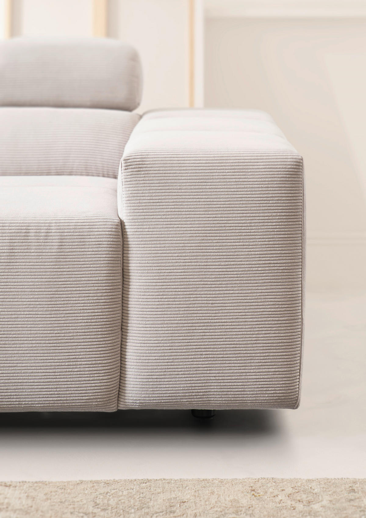 ECKSOFA Hellgrau Feincord  - Hellgrau/Schwarz, Design, Kunststoff/Textil (213/317cm) - Hom`in