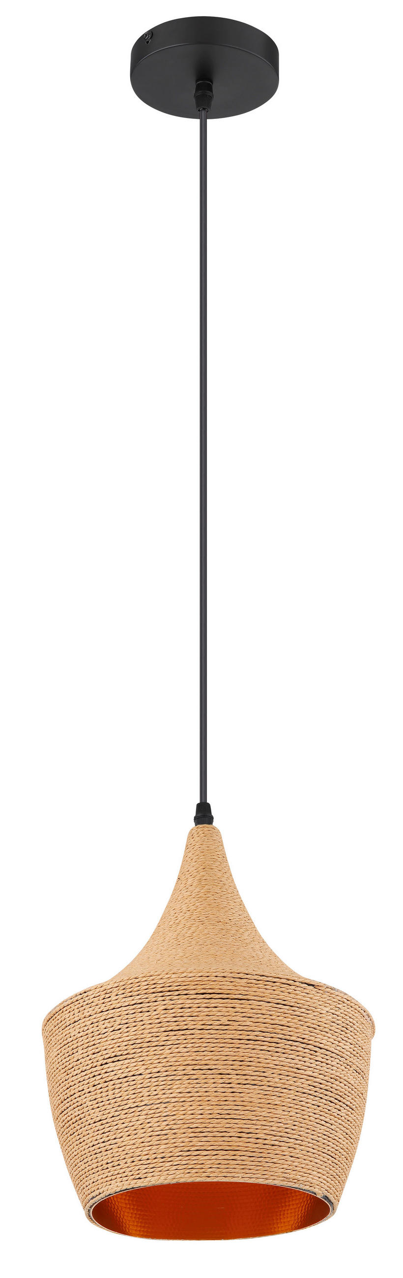 HÄNGELEUCHTE 25/140 cm   - Goldfarben/Schwarz, Natur, Textil/Metall (25/140cm) - Globo