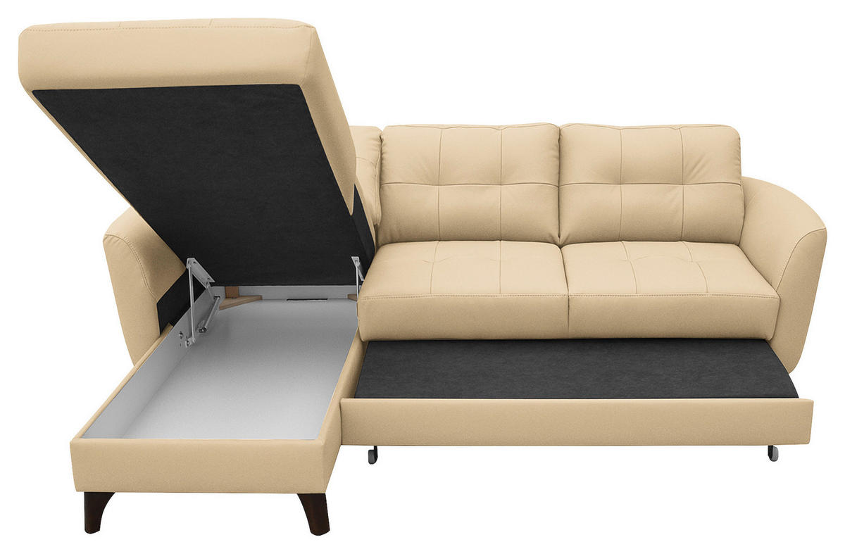 ECKSOFA in Lederlook Echtleder Beige  - Beige/Buchefarben, Design, Leder/Holz (238/168cm) - Livetastic