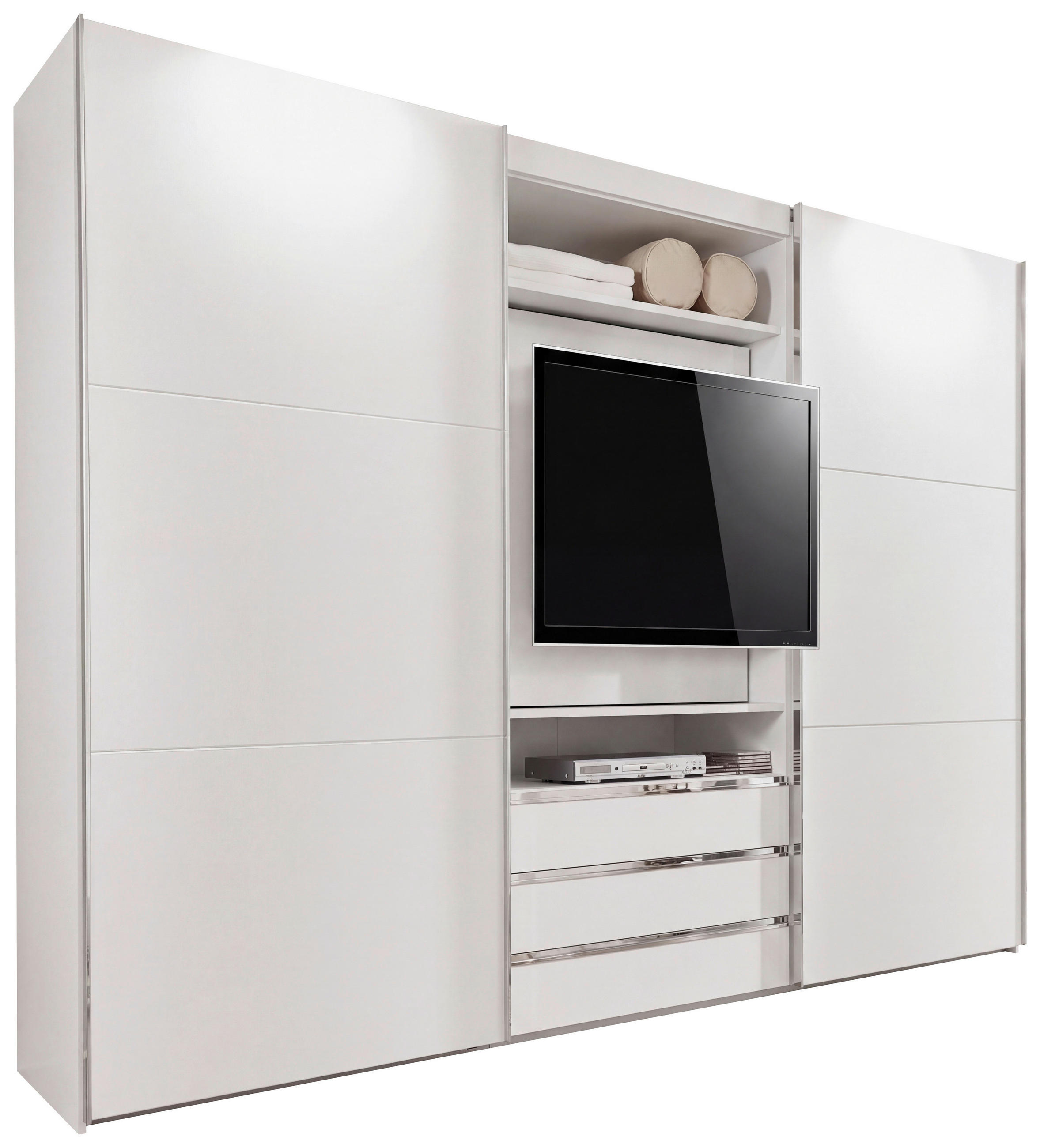 SCHWEBETÜRENSCHRANK 300/216/65 cm 2-türig Weiß  - Edelstahlfarben/Weiß, MODERN, Holzwerkstoff/Metall (300/216/65cm) - P & B