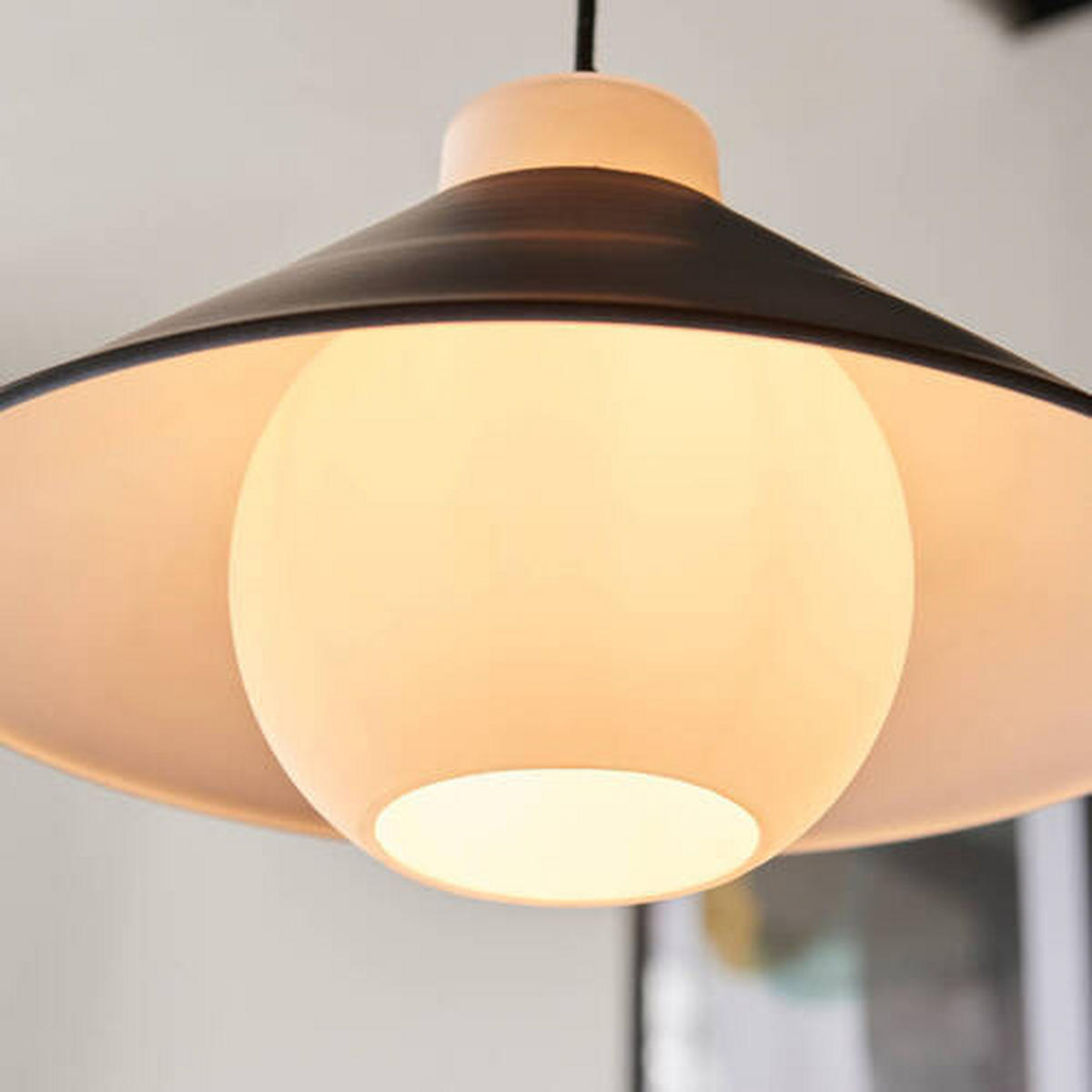 HÄNGELEUCHTE 38/150 cm  - Schwarz/Weiß, KONVENTIONELL, Glas (38/150cm) - ENDON
