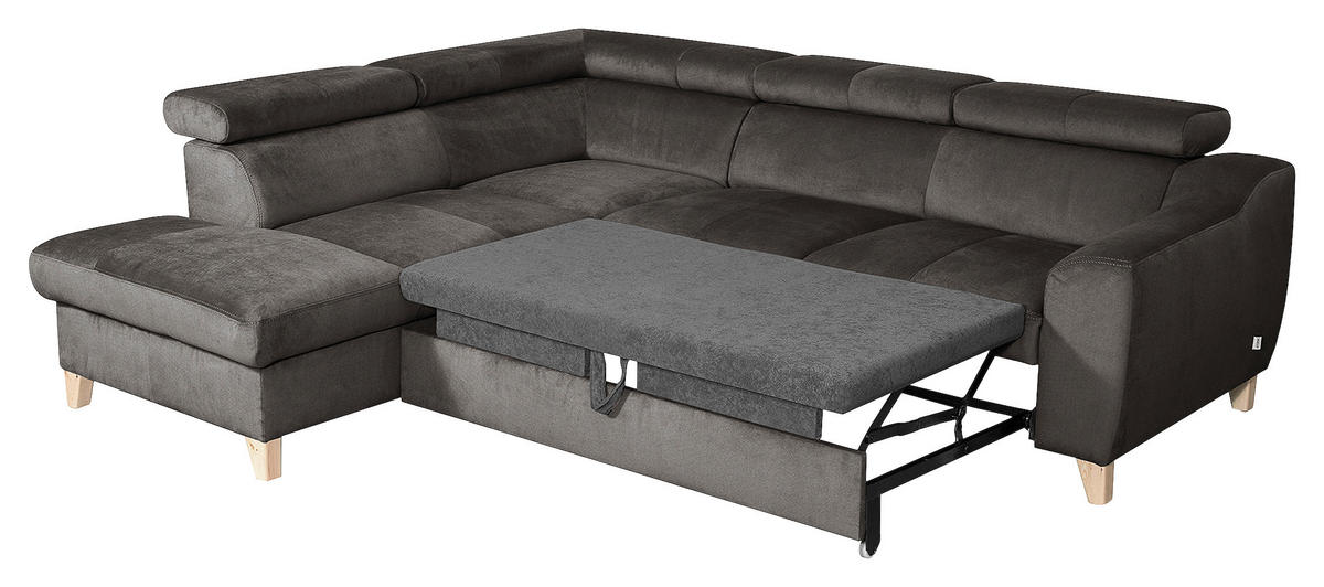 ECKSOFA in Webstoff Dunkelgrau  - Dunkelgrau/Buchefarben, Design, Holz/Textil (208/245cm) - Livetastic