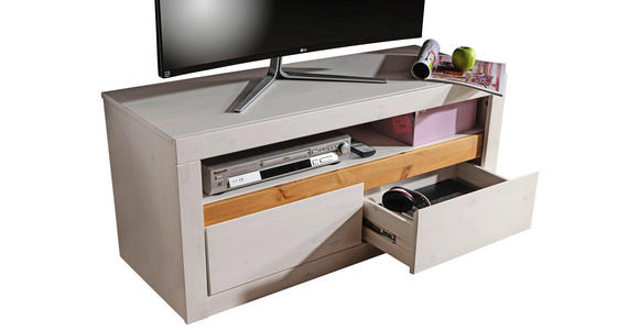 LOWBOARD Kiefer massiv lackiert, gebeizt Weiß, Eichefarben - Eichefarben/Weiß, KONVENTIONELL, Holz (115/49/42cm) - Linea Natura