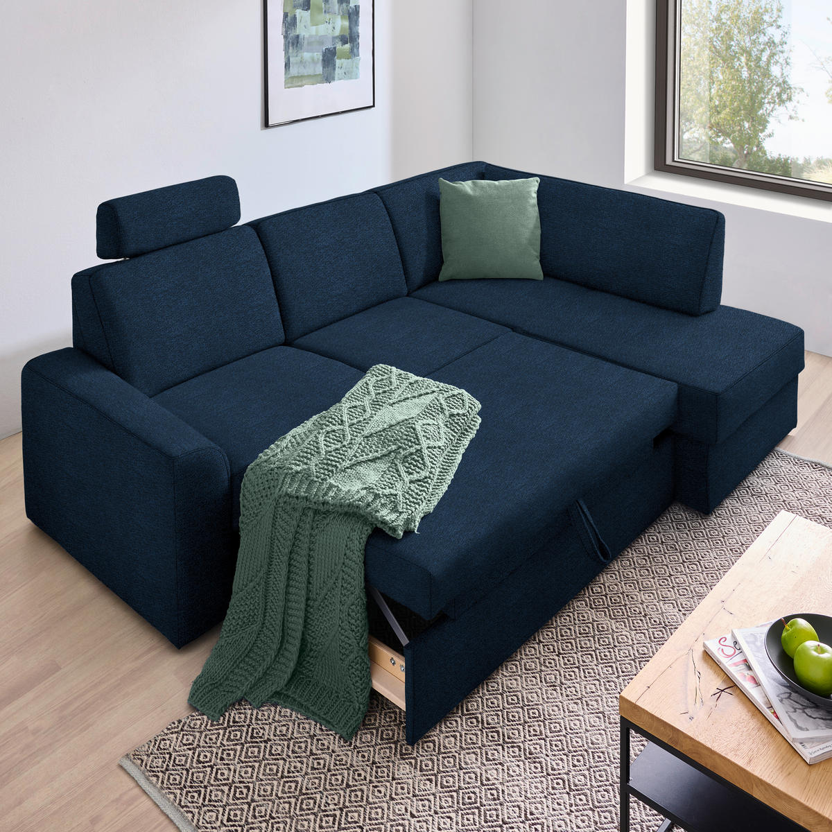 ECKSOFA in Webstoff Dunkelblau  - Schwarz/Dunkelblau, Konventionell, Kunststoff/Textil (224/165cm) - Xora